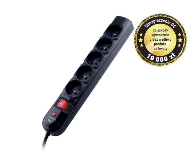 Tracer Listwa zasilająca TRACER 3m (5 gniazd) PowerGuard Black (TRA - 1412225 - zdjęcie
